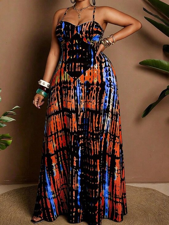 Dresses & Skirts - multicolor Boho Women's Plus Size tie dye Printed Sexy spagetti strap maxi Dress